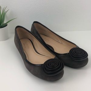 Talbots Brown Leather Suede Rosette Ballet Flats Size 8